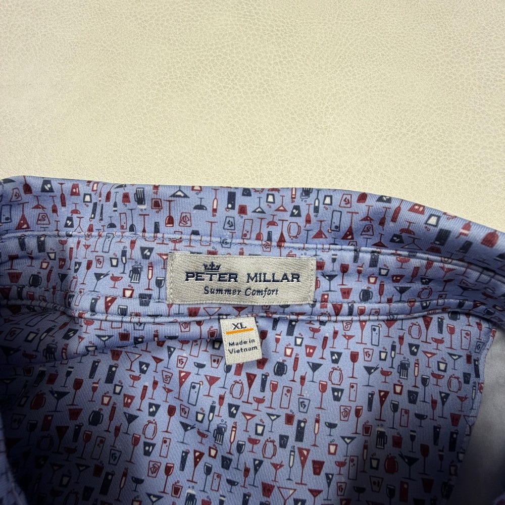 Peter Millar Summer Comfort Oakmont Country Club Mens XL Blue Cocktail Golf Polo - Picture 2 of 7